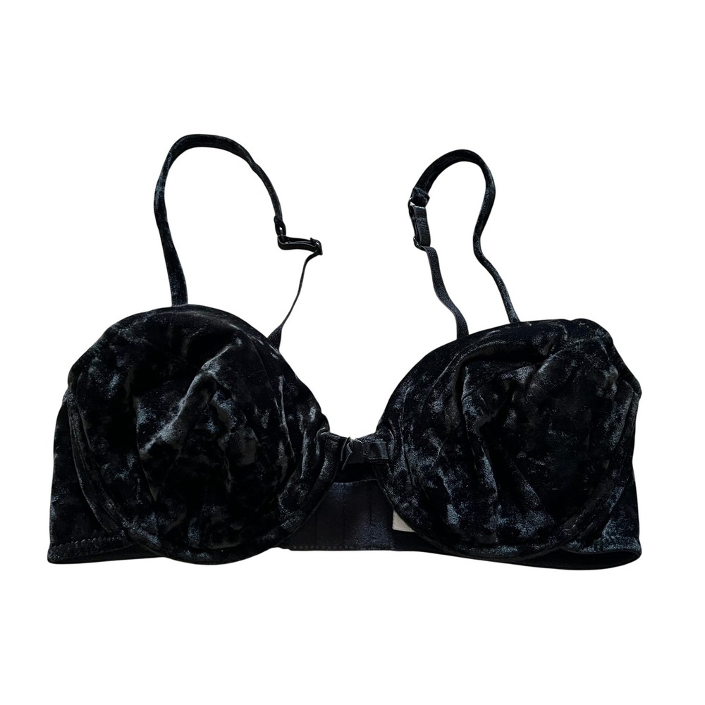 Vintageâ Victorias Secret Black Crushed Velvet Underwire Bra 36B 122-508-093